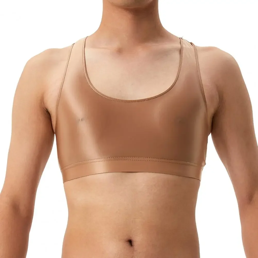 Herren Sexy Glänzende Seidige Weste O-Ausschnitt Ärmellos Racerback Tanktops Einfarbig Eng Anliegend Glatte Oberfläche Tops – Detail 15