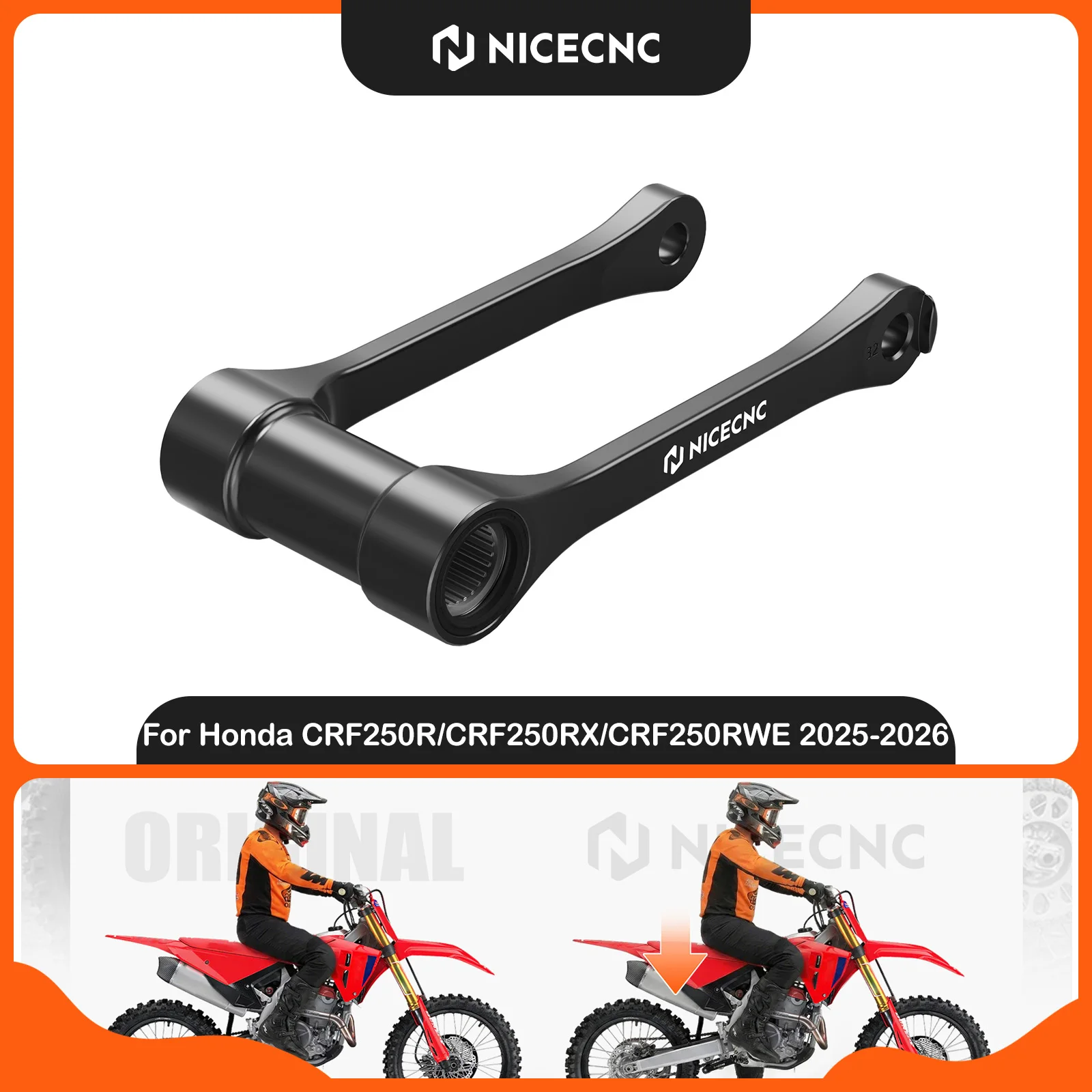 NICECNC Für Honda CRF250R CRF450R CRF250RX CRF450RX CRF250RWE CRF450RWE 2025-2026 2 Zoll Tieferlegungsstange Glatte Federung Aluminium