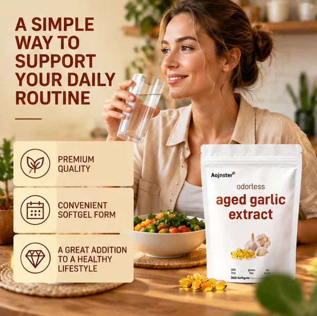 Odorless Aged Garlic Extract Softgels, Support Healthy Cholesterol Level, GMO & Gluten Free, Lab Tested Formula, 300 Softgels