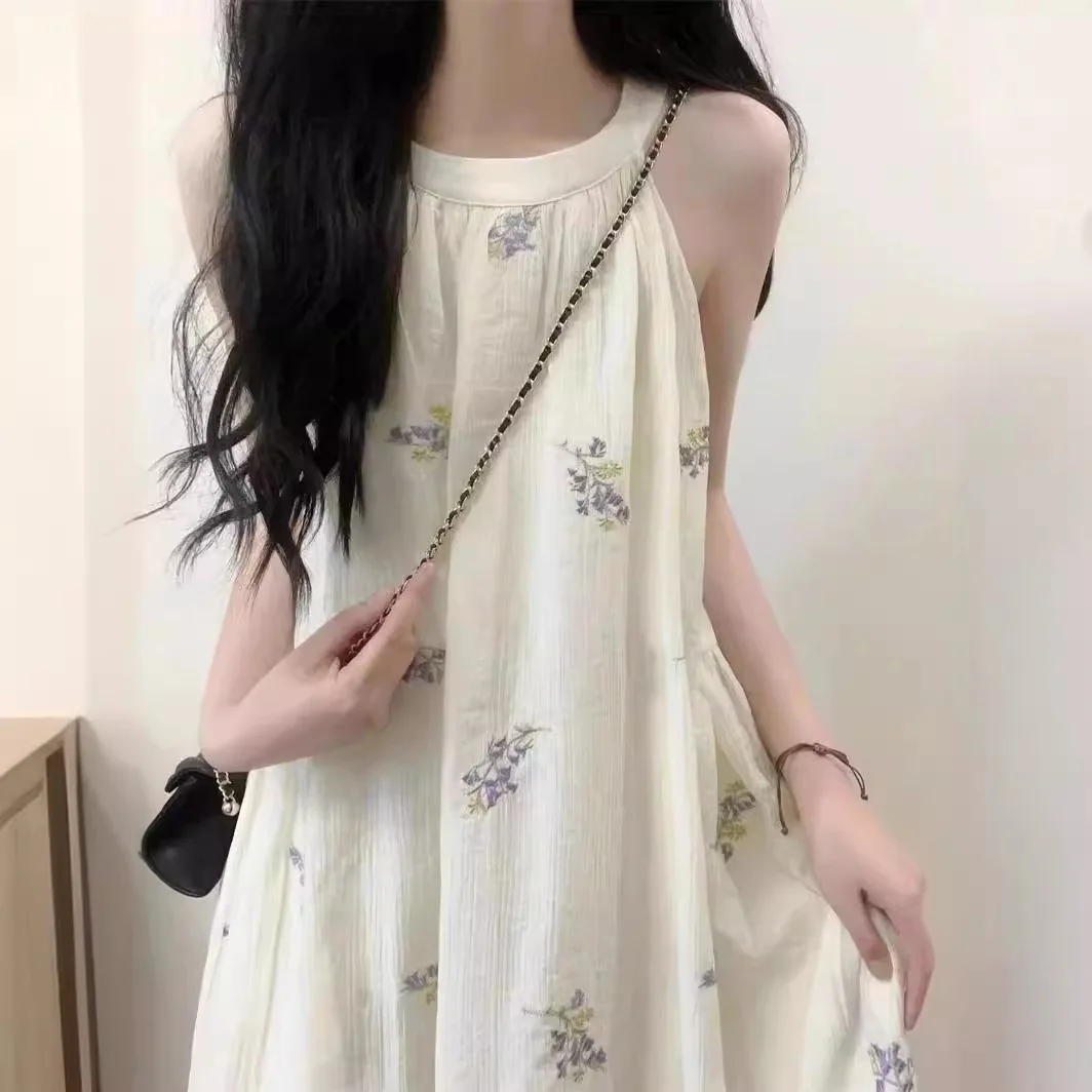 

Wind Neck Dress Set Women's Summer Clothing Sunscreen Knitted Cardigan Off-the-shoulder Sleeveless Floral Dress Long Dress