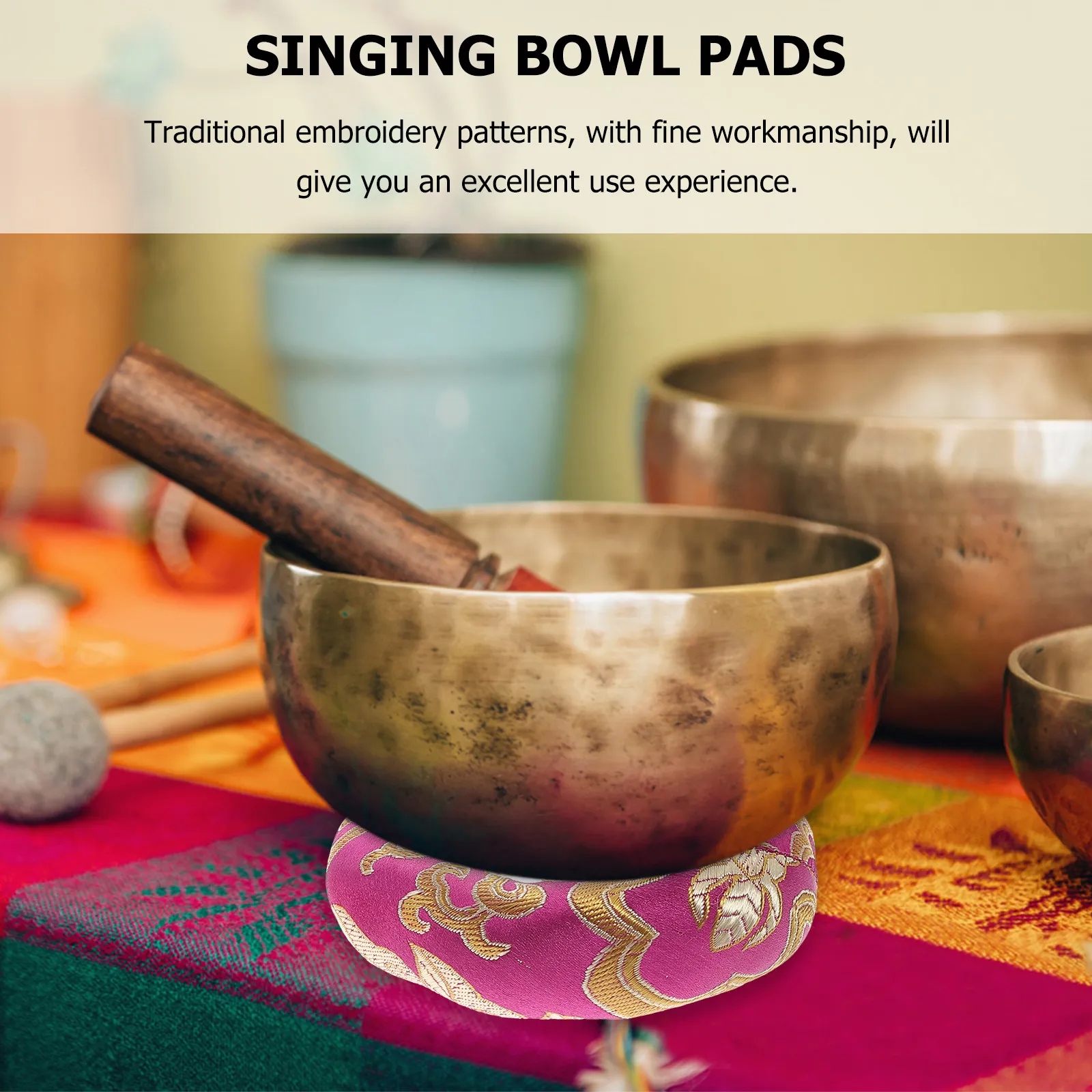 2Pcs Premium Buddhist Sound Bowl Pads Handcrafted Singing Bowl Mats for Meditation Yoga Spiritual Practice Non-Slip Cushions