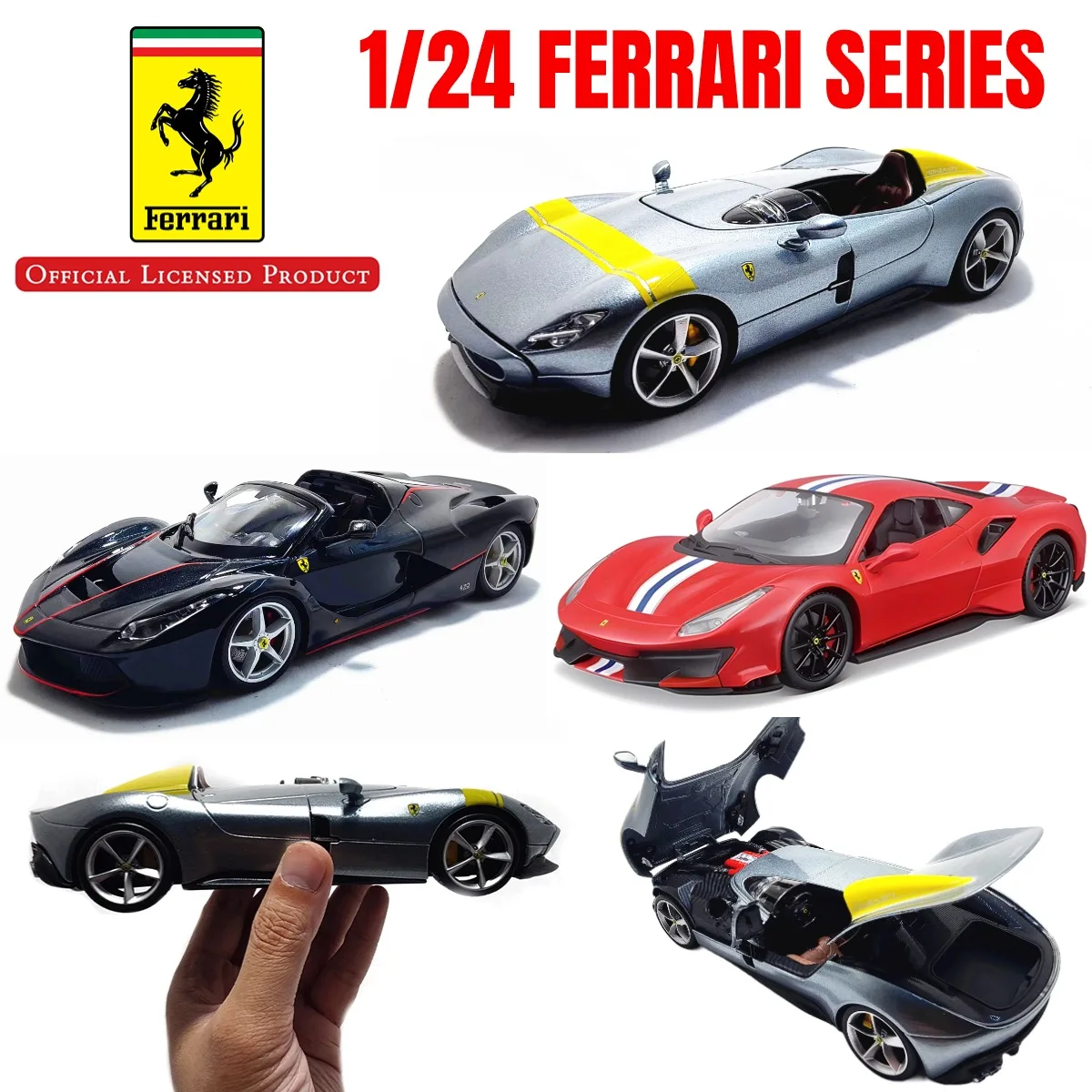 Bburago 1:24 Ferrari Replica Car Model Scale Fxx K 458 488 F50 Enzo Italia Miniature Toy - Gift for Diecast Car Enthusiasts