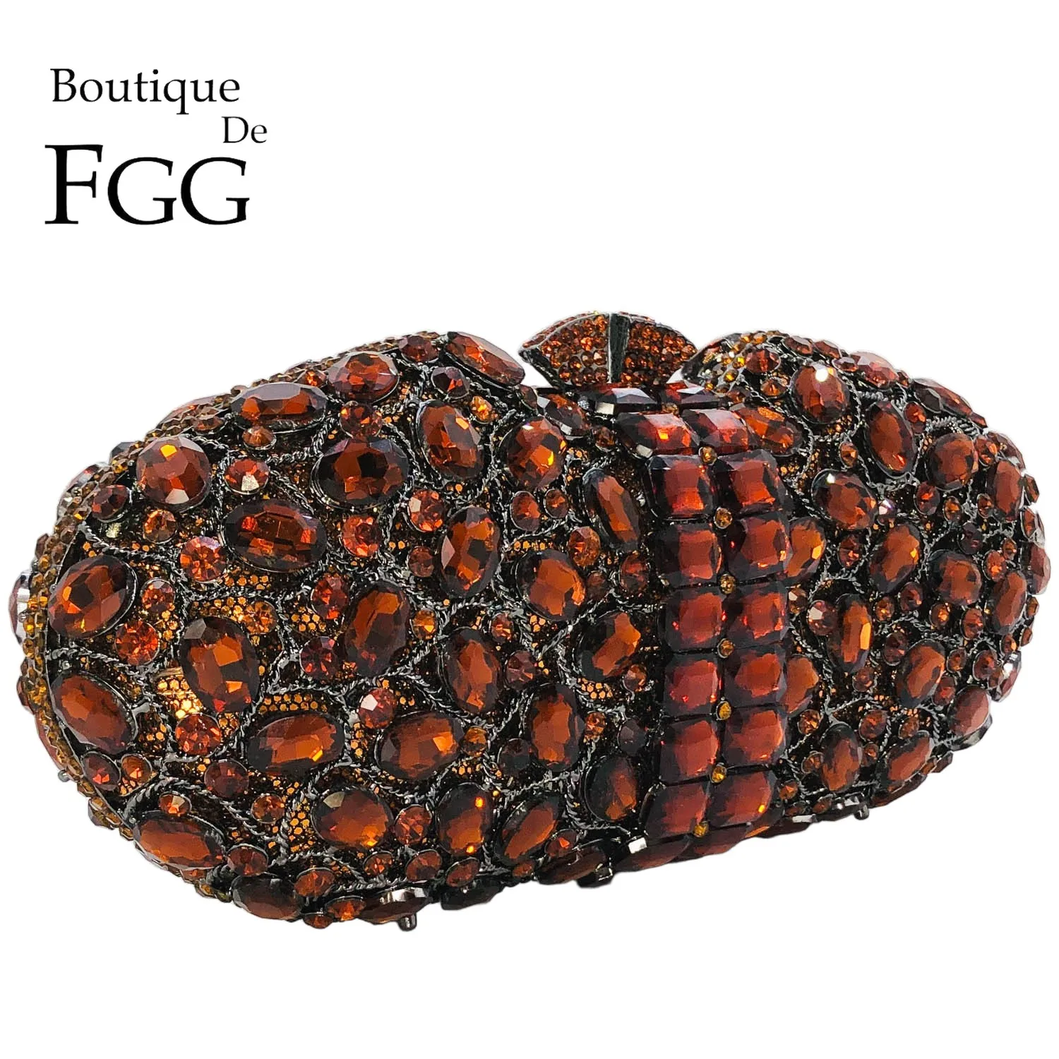 حقائب وقوابض للسهرة من حجر الراين البني من Boutique De FGG، محافظ رسمية للحفلات الراقصة، حقيبة كريستال لحفلات الزفاف