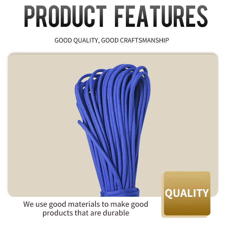 1 Stück 550 Paracord Fallschirmschnur Lanyard Mil Spec Typ III 7 Strang Kern 100 FT 27 Farben zum Klettern Camping Schnalle Armband – Detail 3