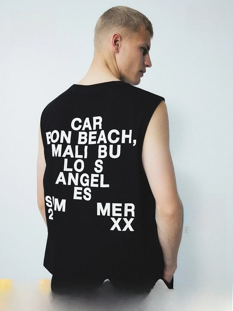 

Мужская повседневная майка H&M с принтом, летняя модная свободная майка с круглым вырезом, влагоотводящая, из смесового хлопка и полиэстера
