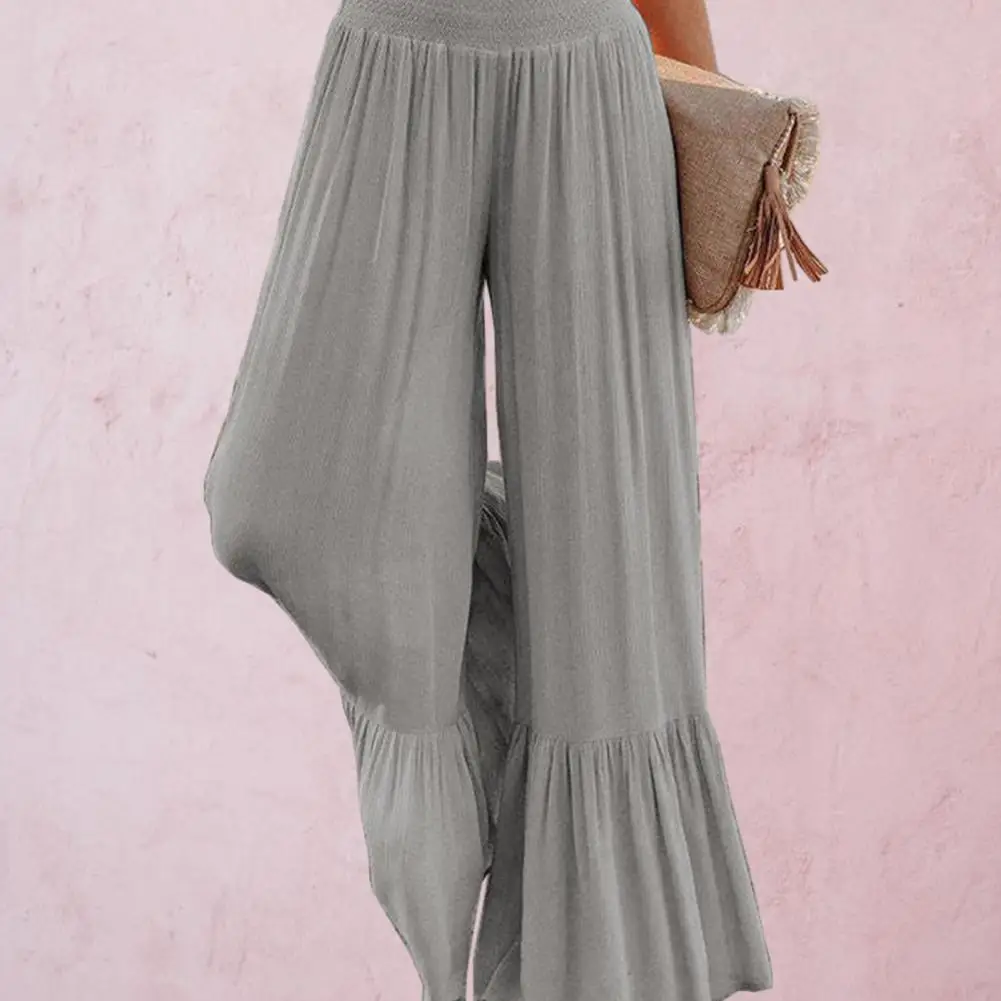 

Comfortable Pants Elastic Waistband Pants Flattering Plus Size Wide Leg Pants for Women High Waist Draped Ruffle Cuffs Yoga