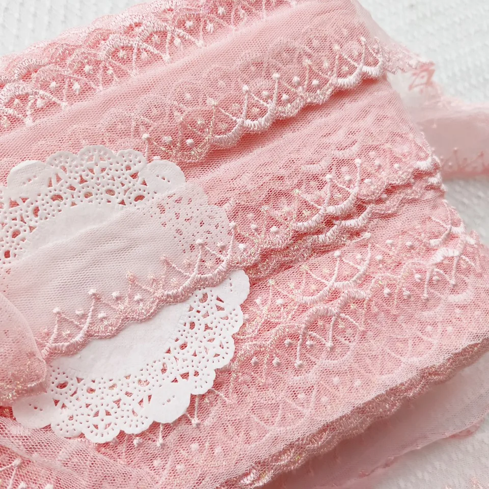 5Yards 3cm Soft Mesh Pink Thread Polyester Fabric Venise Lace Trim Embroidery Sewing Crafts Doll Material Lace Edge