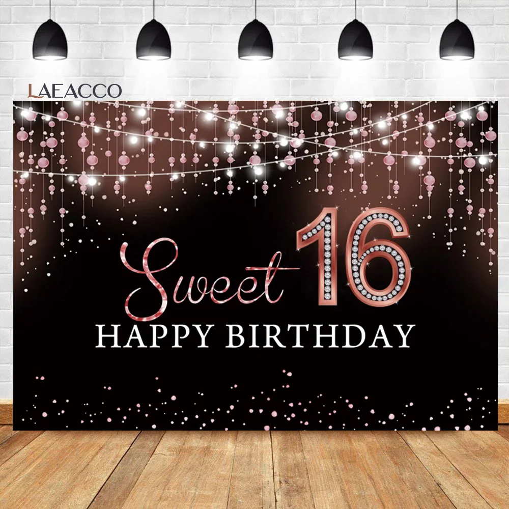 Happy 15 45 60 70 Birthday Photography Backdrops Black Golden Balloons Glitters Flower Celebration Party Custom Photo Background