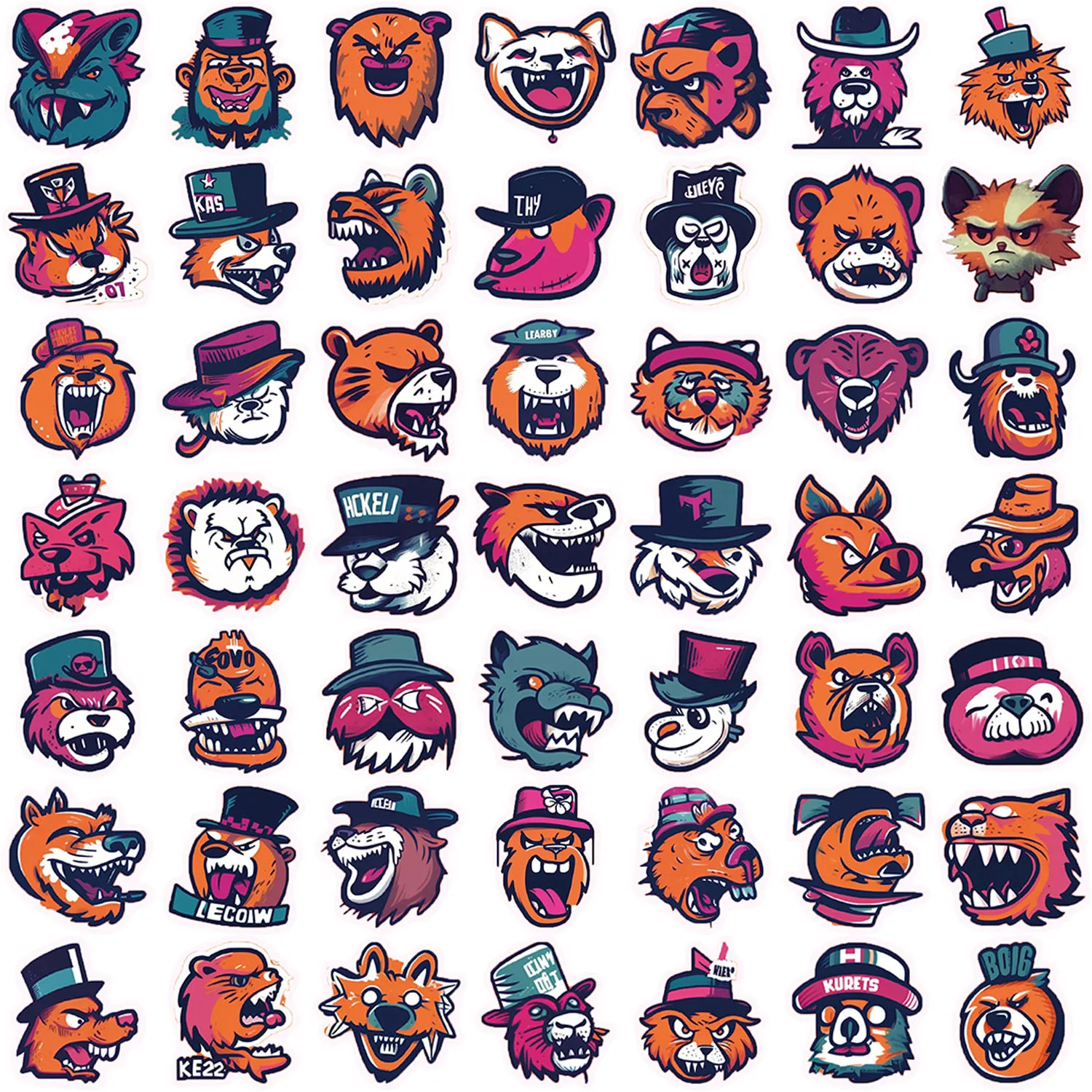 50PCS Fun Cartoon animals Graffiti Stickers Scrapbooking Collage Material Phone Cases Guitar Notebooks DIY Decorative