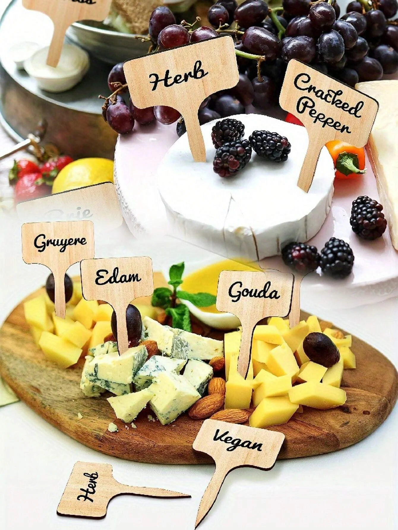 10pcs Reusable Wooden Fruit And Dessert Square Label Sticks, DIY Cheese Name Tag, Perfect For Parties, Weddings, Birthdays, And