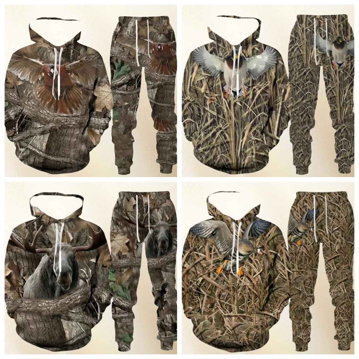 

25/26 камуфляжная толстовка с капюшоном с 3D принтом охотничьих животных, мужской спортивный костюм, комплект из 2 предметов, спортивная одежда для мужчин и женщин, костюм унисекс