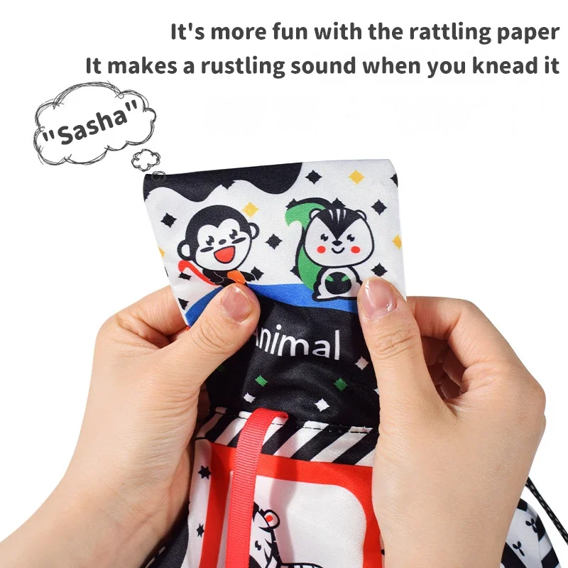 Montessori Baby Doek Boek 0-12 Maanden Pasgeboren Wieg Speelgoed Zwart-wit Dier Doek Boeken Kinderen Zintuiglijke activiteit Speelgoed Gift