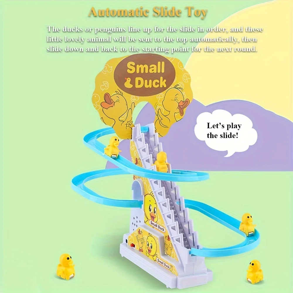 6 uds patitos escalada escaleras juguete, tobogán eléctrico pato amarillo juguete, juguetes para niños y niñas, regalo de vacaciones, juguete ligero y musical ea