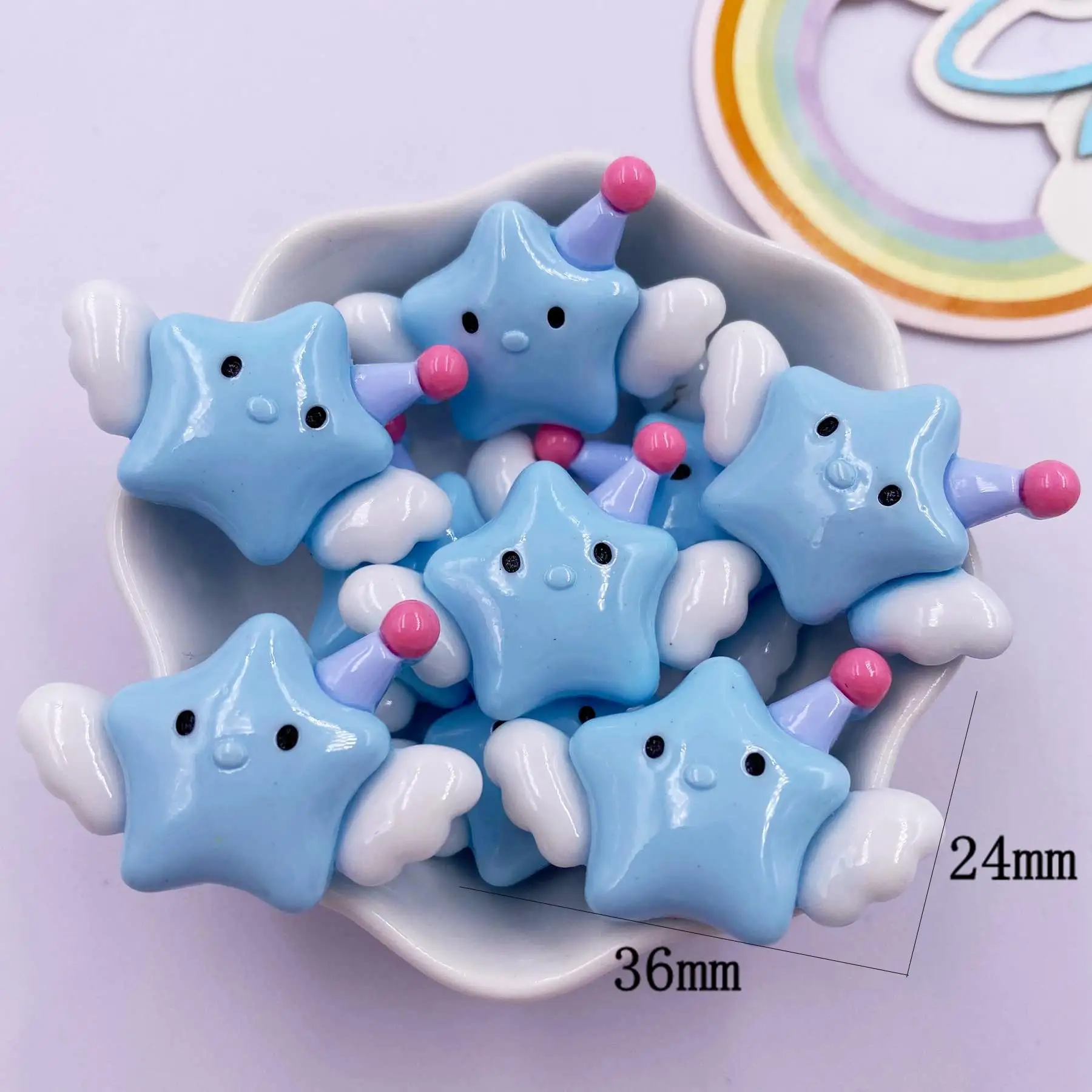 Resin Kawaii Colorful Cartoon Angel Star Baby Flatback Stone Figurines 6PCS DIY Bow Scrapbook Accessories Home Decor Crafts OM42