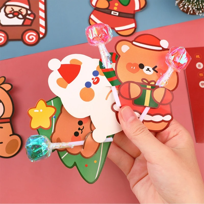 5pcs/Pack Cartoon Christmas Candy Cards Blessing Card DIY Message Decor Greeting Card Christmas Kids Gift