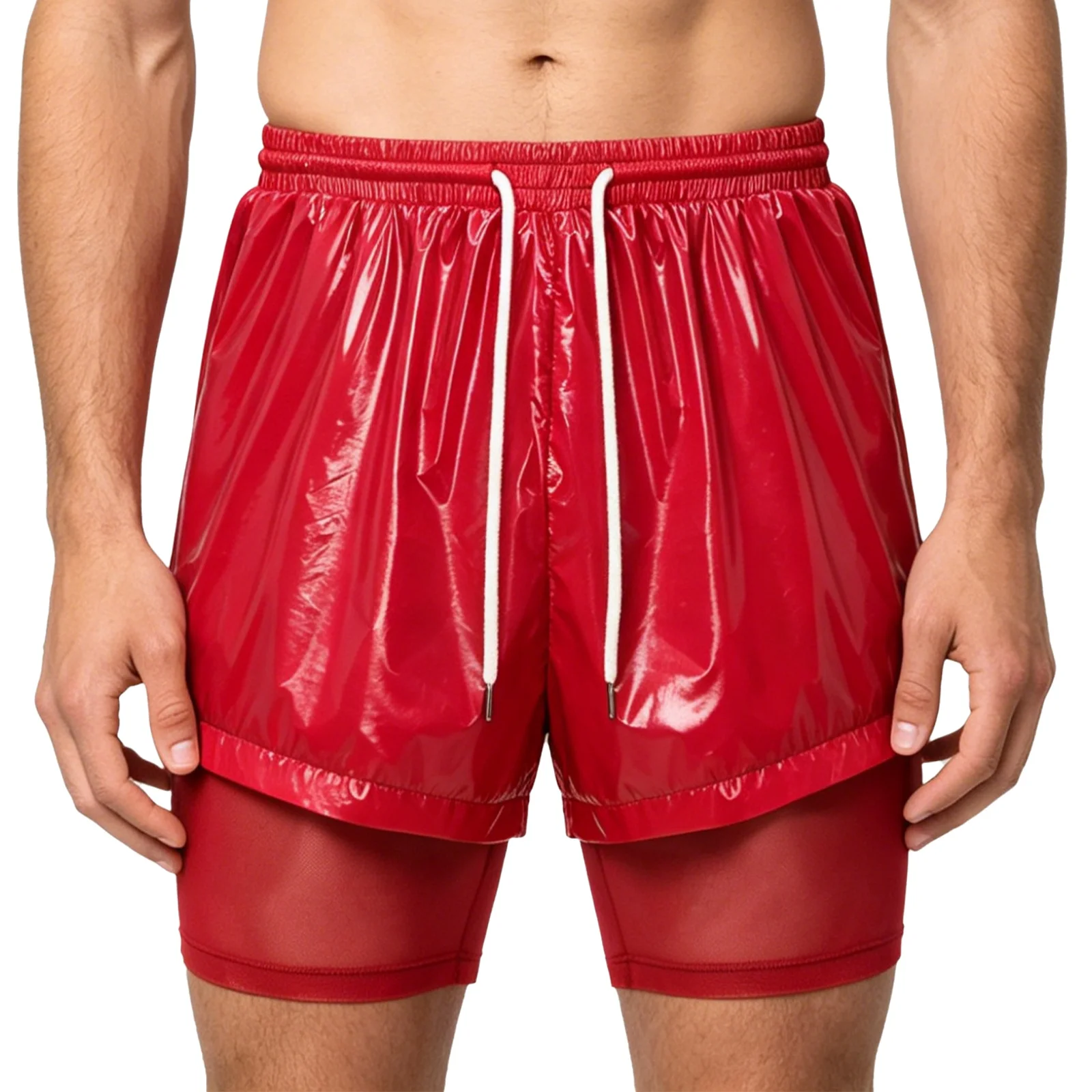 

Mens Waterproof Swim Trunks Drawstring Elastic Waistband Mesh Liner Glossy Shorts with Pockets Gym Fitness Sports Boxer Bottoms