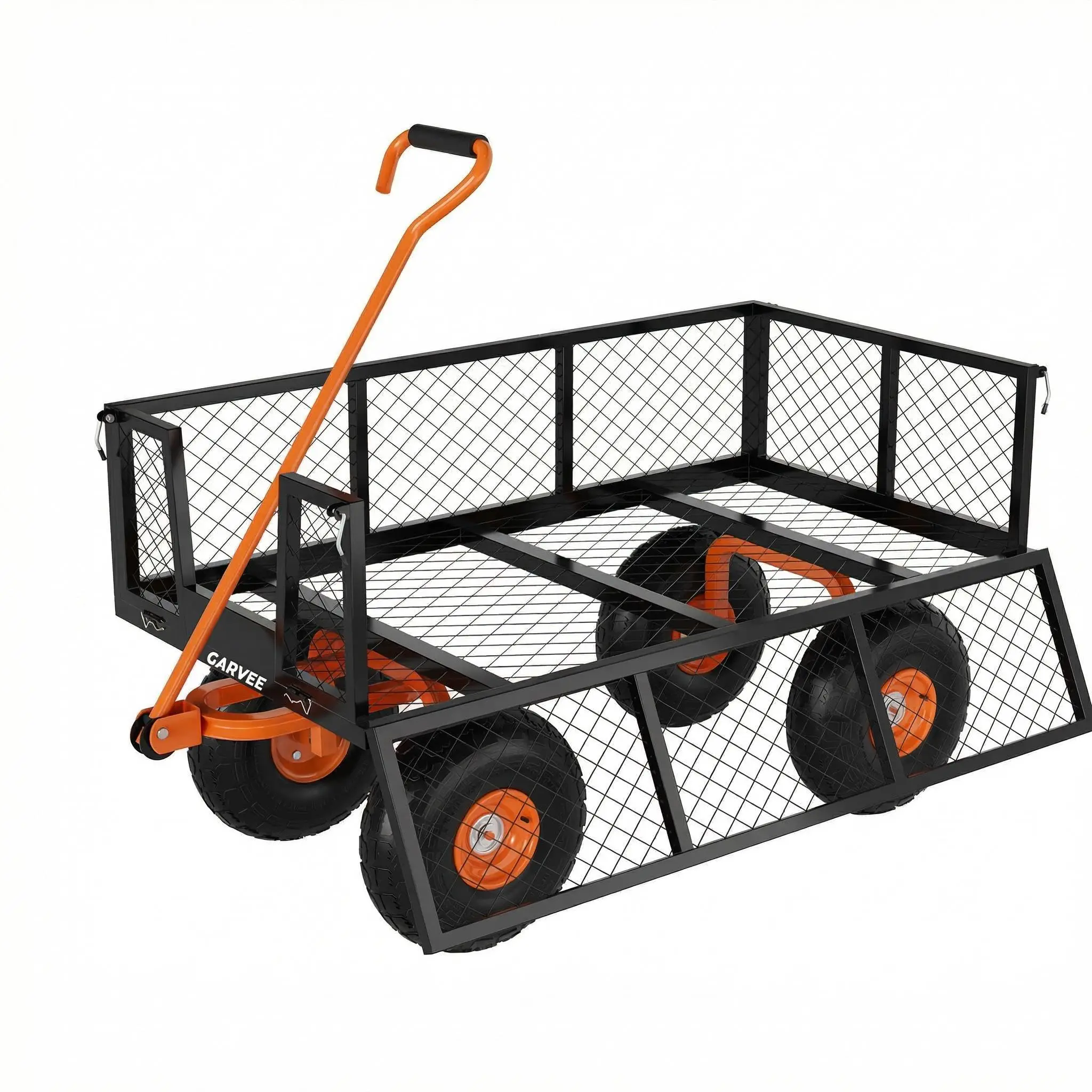 Steel Garden Cart, 500 LBS Capacity Utility Outdoor Wagon, Heavy Duty Mesh Garden Metal Wagon with Removable Sides