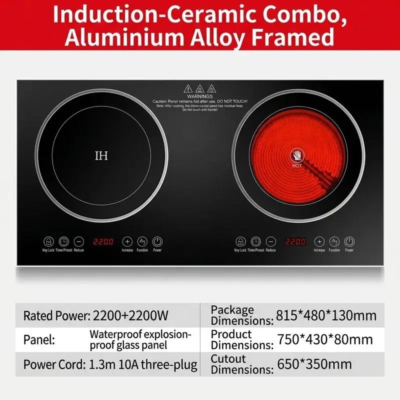 

Built-in Induction Cooker Double Burner Microlite Panel High-Power Multi-Burner Household US Standard 110V Aluminum Alloy
