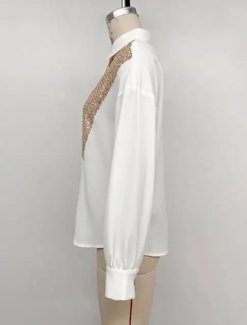 

Women Blouses Temperament Commuting Autumn New Retro Party Fashionable Trend Sequin Decoration Long Sleeve Women's Shirt