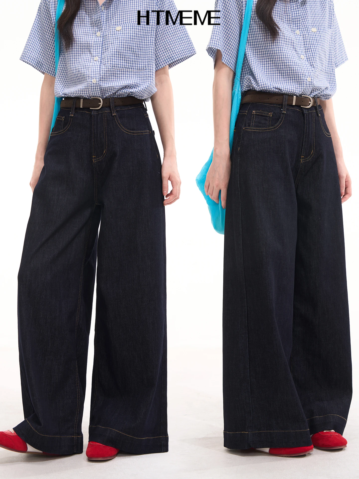 

Женские джинсы Heme с высокой талией и широкими штанинами, весна-лето, повседневные, универсальные, из смесового хлопка, на молнии