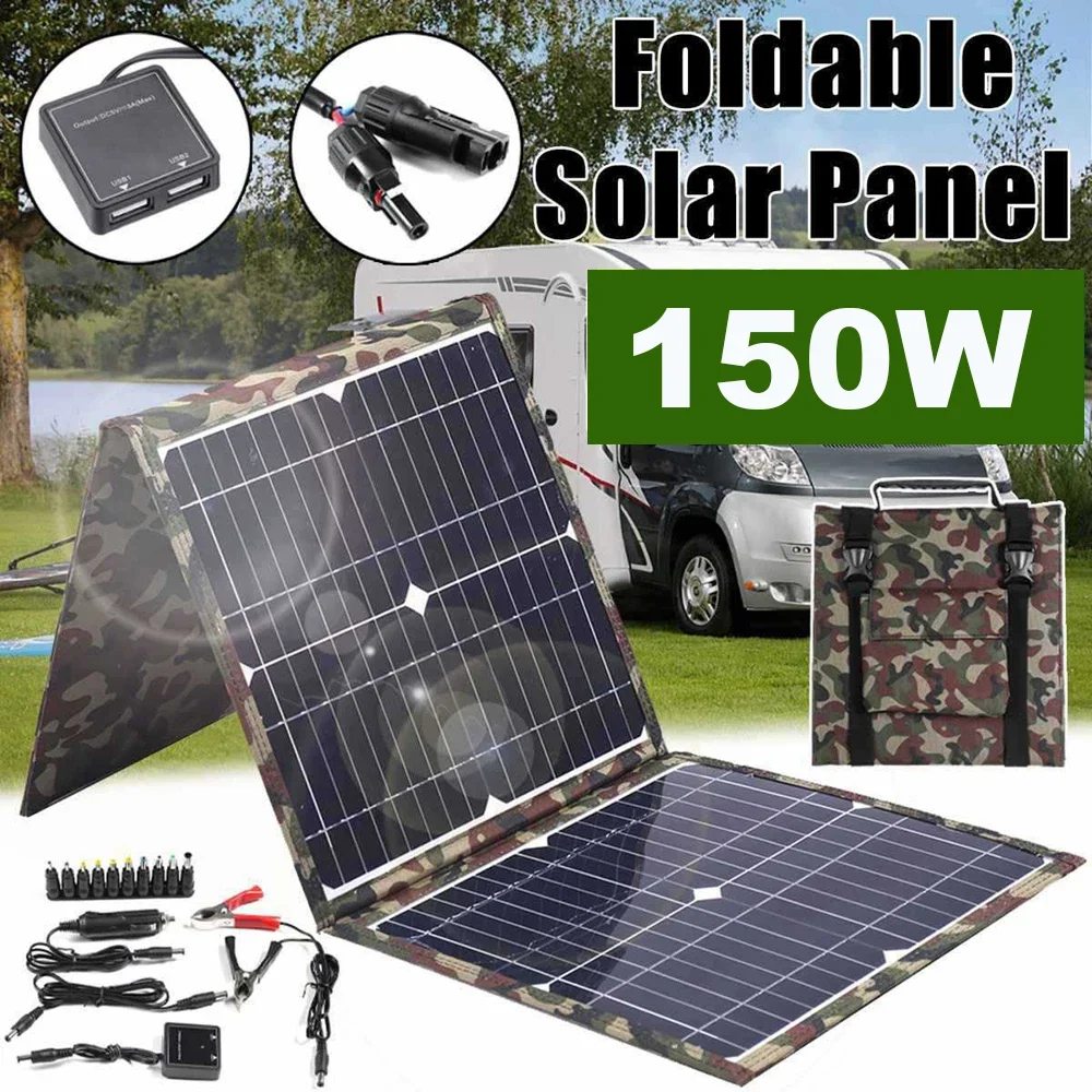 

150W Foldable Solar Power Station Solar Panel Kit Complete MPPT Portable Generator Charger 5V/18V for Car Boat Caravan Camping