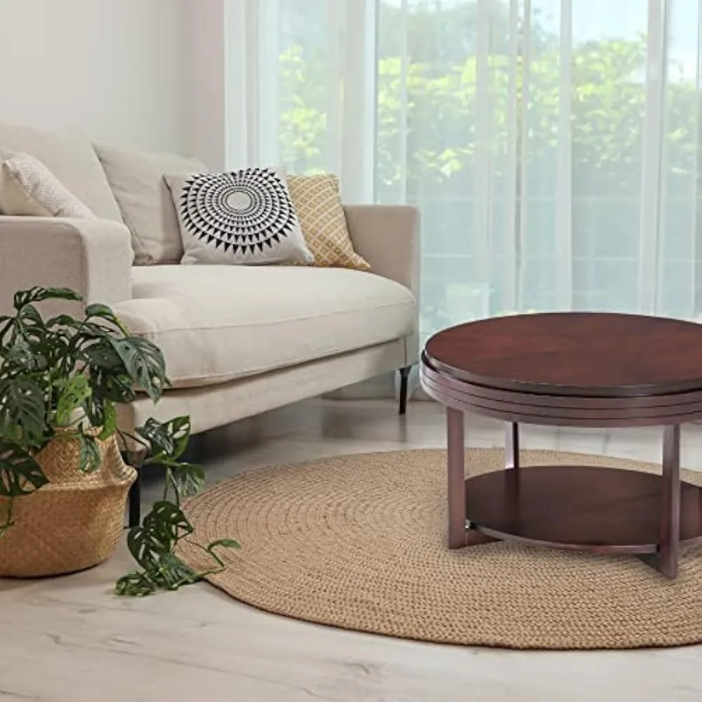 Leick Home 10109-CH Oval Small Coffee Table with Shelf, Chocolate Cherry, 23 in x 33 in x 19