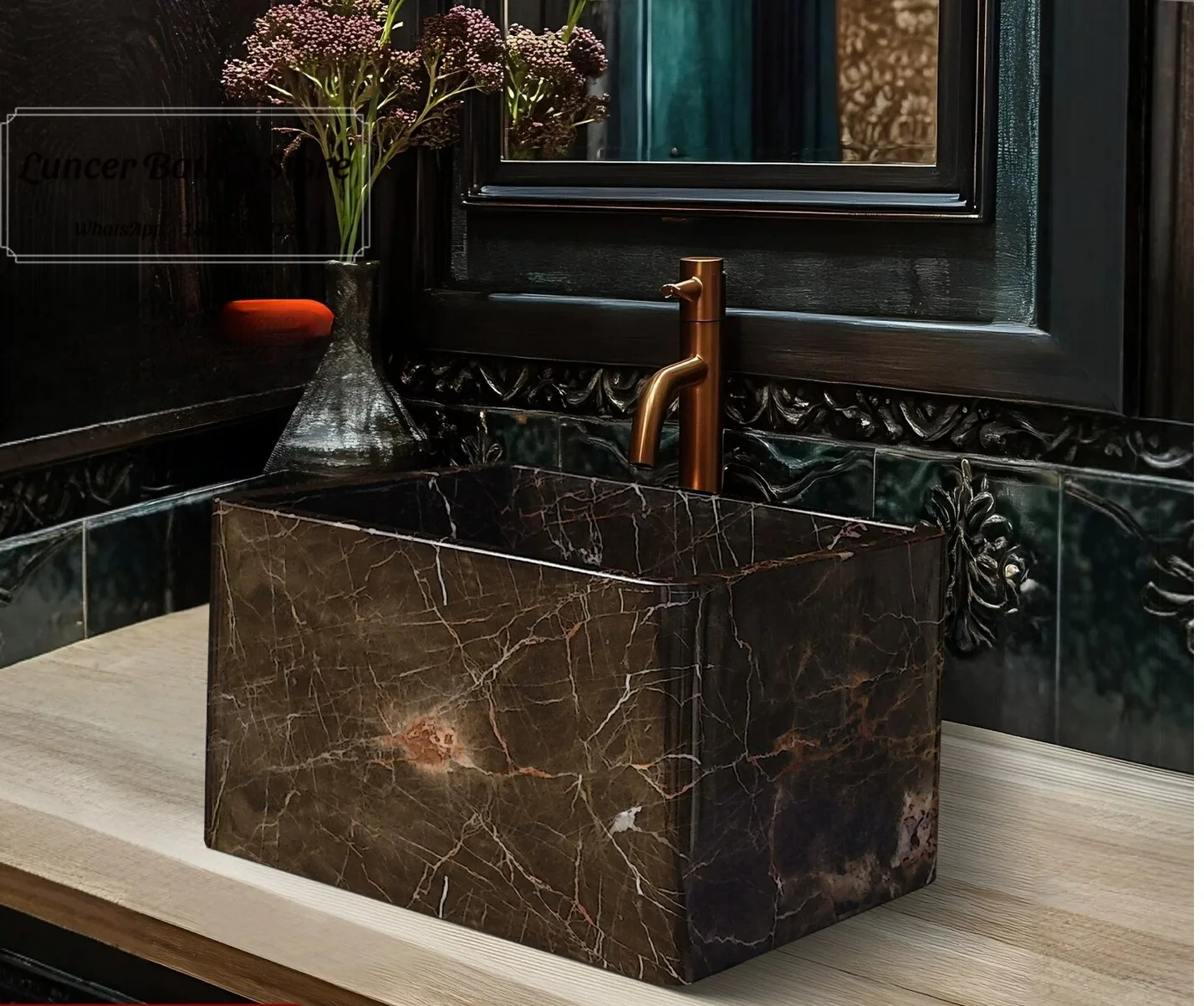 Deepened Heightened Natural Marble Integrated Wash Basin Countertop Laundry Sink Bathroom Stone Vanity Washbowl Combo