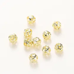 20pcs/bag 4mm 5mm 6mm 18K Gold Plated Hollow Round Spacer Bead Brass Charm Bracelet Beading For DIY Jewelry Making Accessories