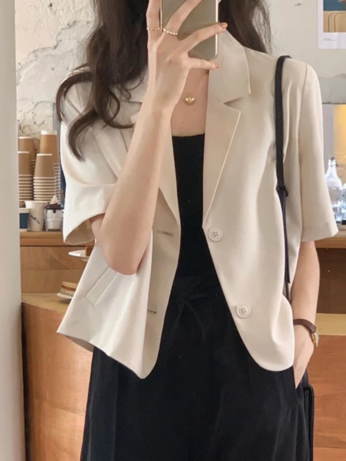 Summer New Style Women's Short Sleeve Suit Jacket Thin Casual Loose Short Length Korean Version Street Style Polyester Fabric