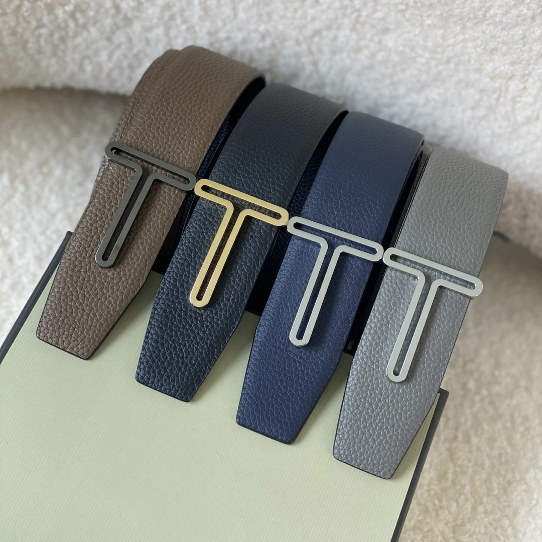 고품질 최고급 명품 디자이너 브랜드 T버클 벨트 2025 양면 남성용 정품 가죽 데님 벨트 비즈니스 3.8CM TF01