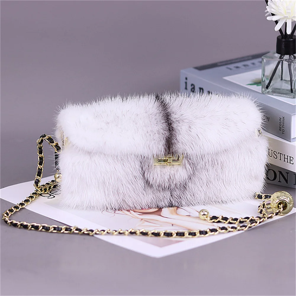 

New Winter Mink Fur Women‘s Shoulder Bag Real Mink Fur Underarm Bag Designer Simple Fashion Furry Fur Handbag For Ladies