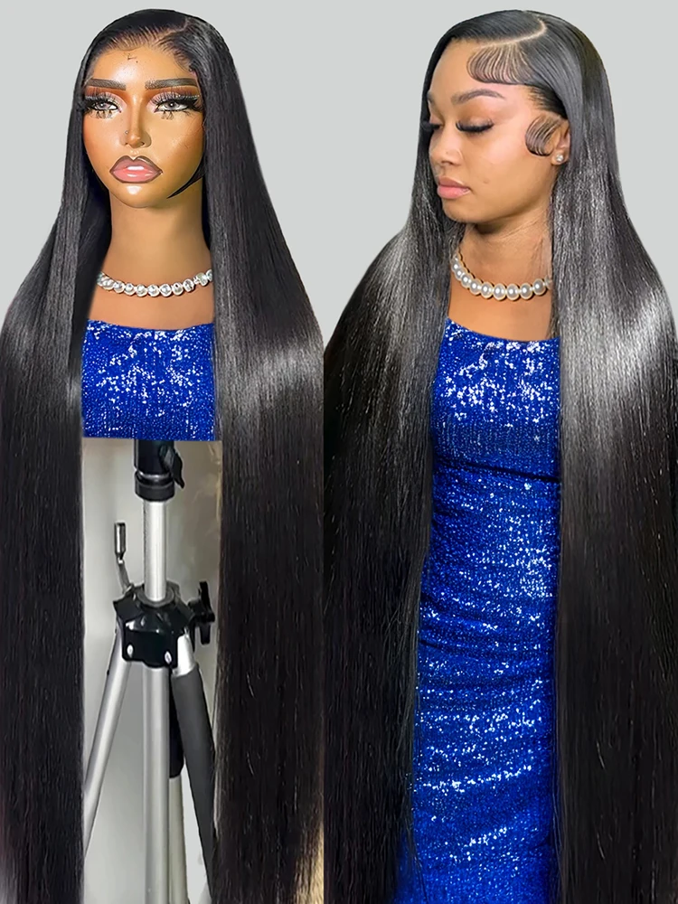 

40 46-дюймовый прямой HD парик фронтальной части шнурка 13x6 13x4 360 Полностью прозрачный парик фронта шнурка человеческих волос для женщин Бразильский 300%