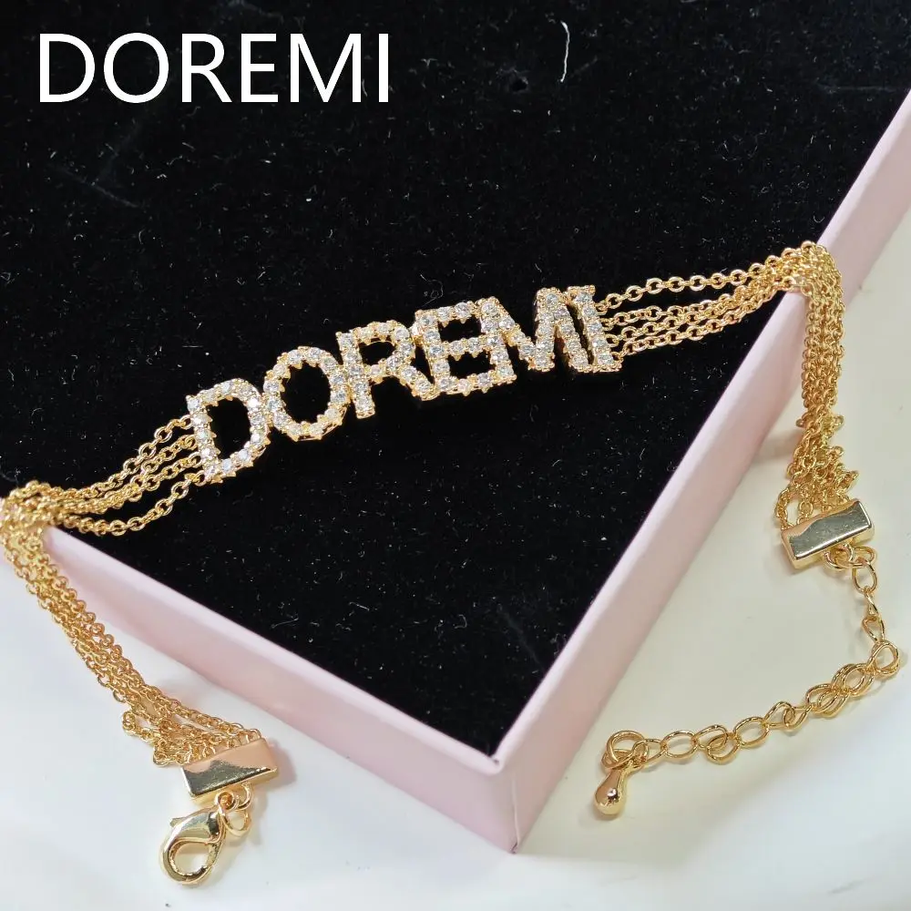 DOREMI 9mm Cz Letters Multi Chains Names Bracelet Layering Chain Simple Layered Crystal Name Bracelets