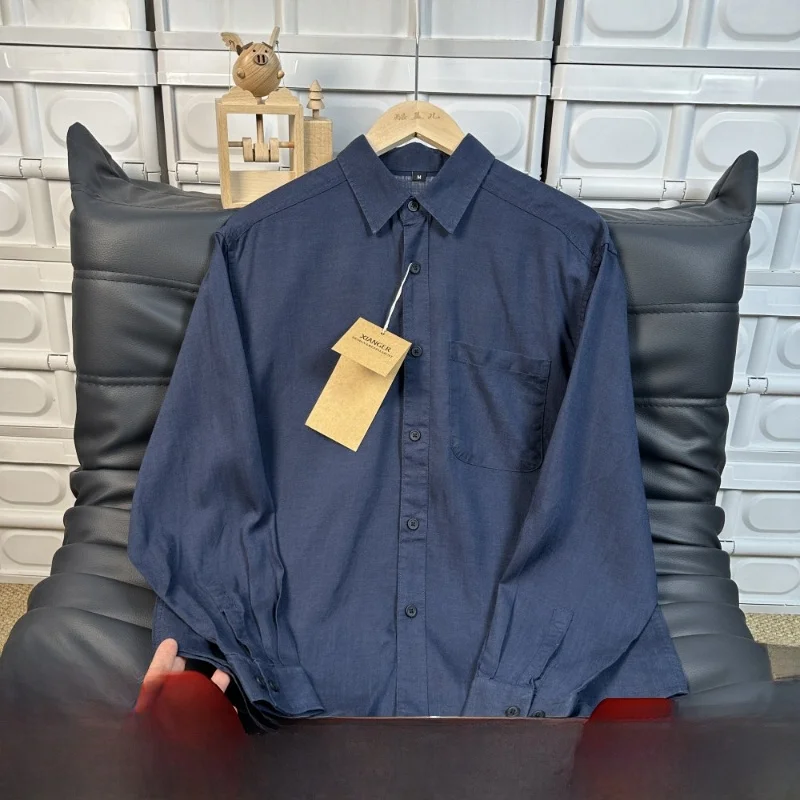 

Elegant Retro Men's Long Sleeve Linen Shirt Slim Fit Breathable Comfortable Classic Style Pure Color Button up Casual Shirt
