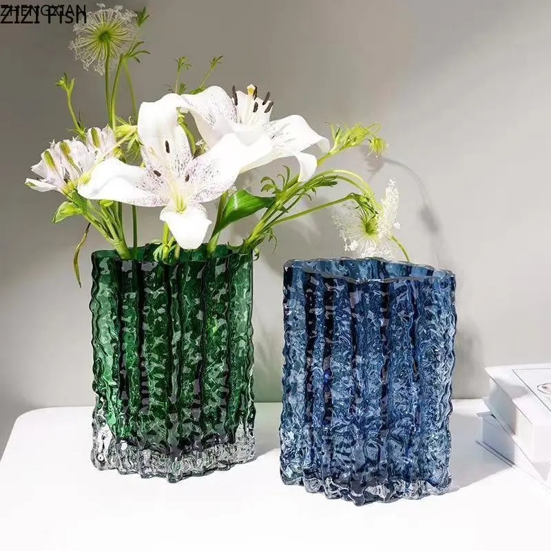 Transparent Glacier Glass Vase Hydroponics Flowers Pots Desk Decoration Flower Arrangement Minimalism Floral Vases Modern Decor
