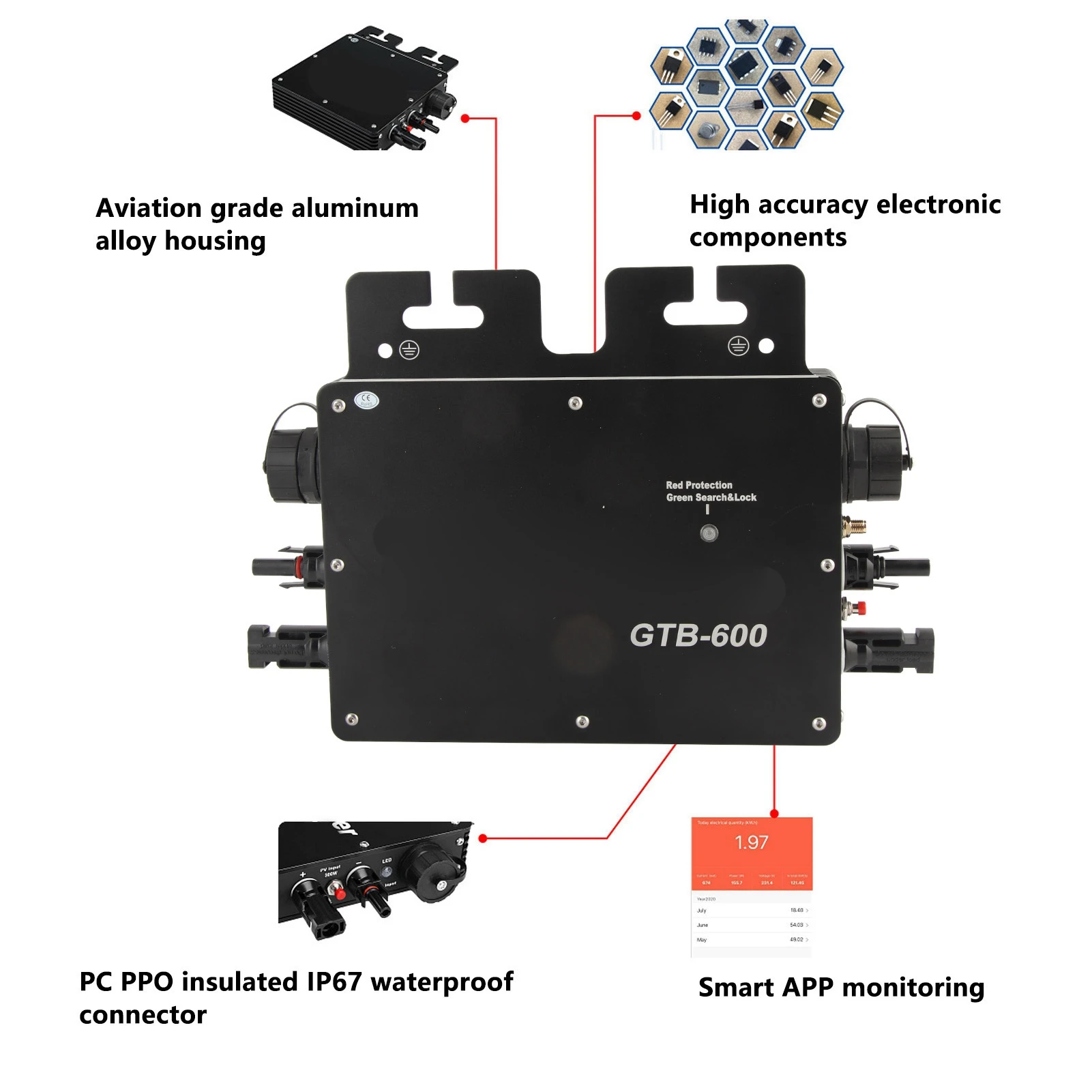 Grid Tie Inverter  Inverter Solar Power Grid Tie 600W WIFI Control Automatic Identification AC120 Solar Grid  Inverter