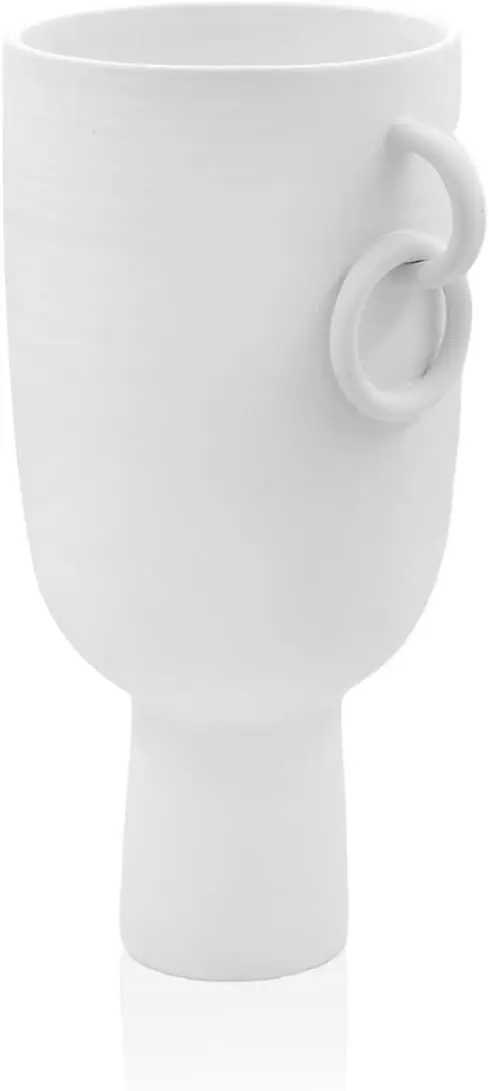 Pure Decorative Ceramic Vase 8.7 x 6.3 x 13.4 in White Minimalist Refined Design for Home Living Room Office