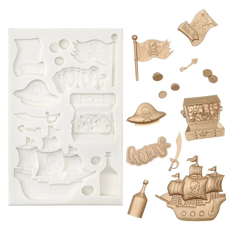 New Pirate Pirate Treasure Chest Gold Coin Fondant Silicone Mold DIY Chocolate Decoration Cake Baking Tools