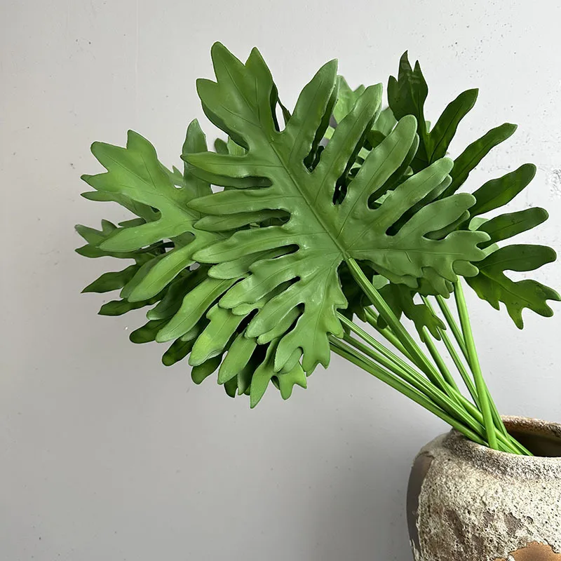 2pcs Artificial Spring Feather Leaves Green Plants Real Touch Soft Rubber Turtle Back Leaf Simulation Plant Garden Decoration