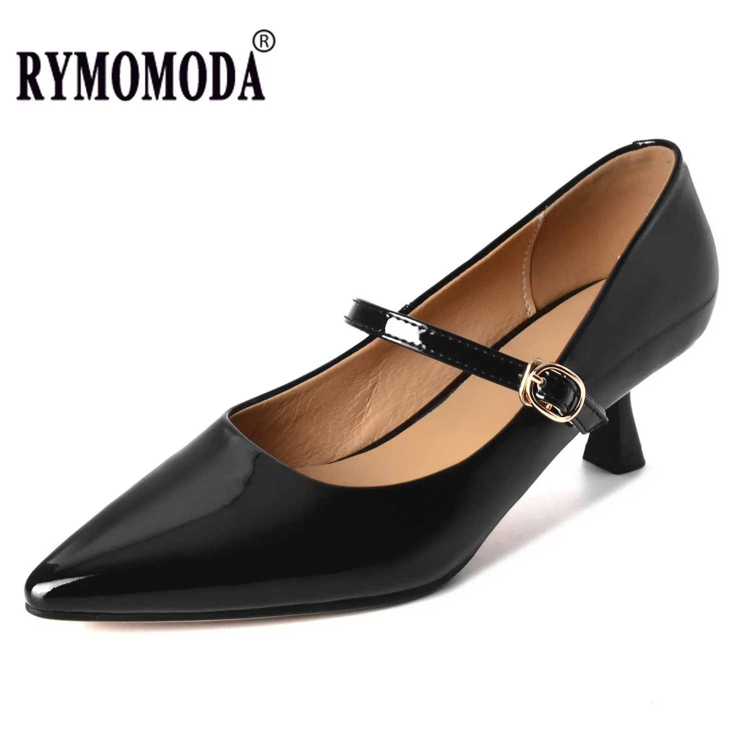 Women Patent Leather Pumps Mary Janes Pointed Toe Thin Med Heels Wedding Spring Autumn Sexy Handmade Shoes Extra Big Size 46 47