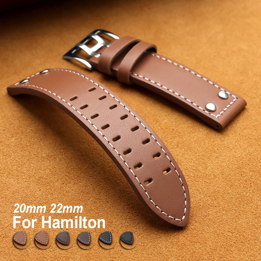 Bracelet 20mm 22mm Vintage Genuine Leather Watch Strap Black Brown Watch Band Universal for Hamilton for Khaki Aviation Field