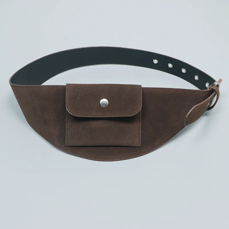 

2026 Vintage Irregular Wide Suede PU Leather Waist Packs for Women Brown Camel Hole Buckle Waist Belts Bolsa Feminina Fanny Pack