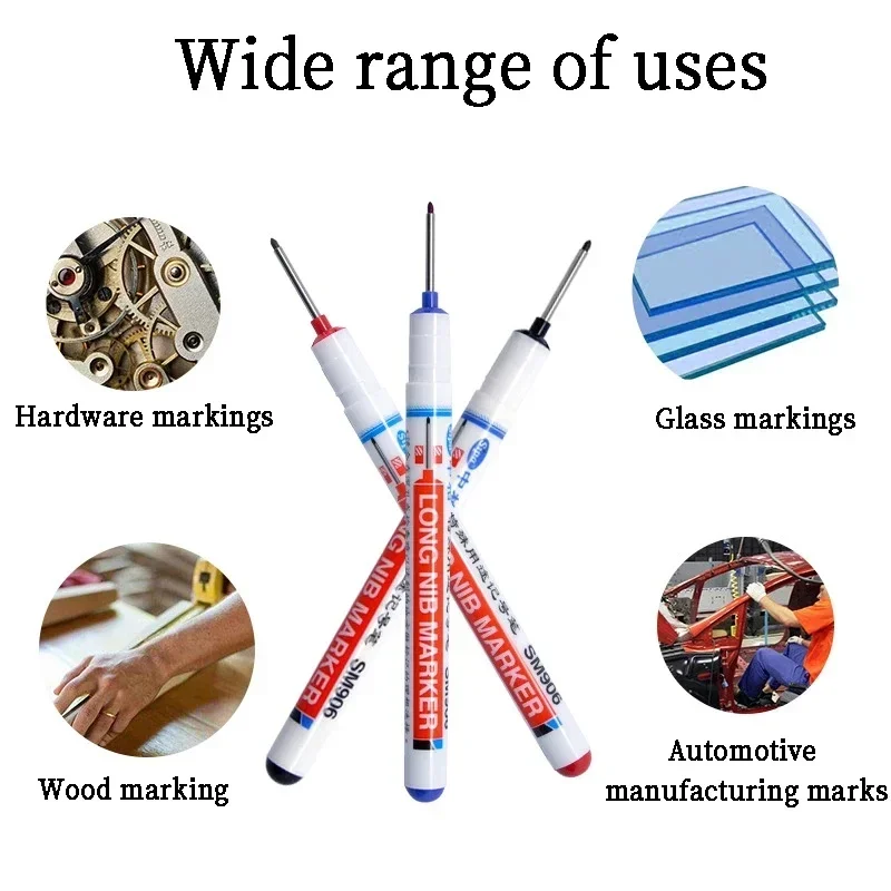 ปากกามาร์กเกอร์หัวยาว10ชิ้น/เซ็ตปากกามาร์กเกอร์ทรงลึกสำหรับงานไม้กระเบื้องอุปกรณ์ช่างไม้หมึกสีแดง/ดำ/น้ำเงิน/เขียว