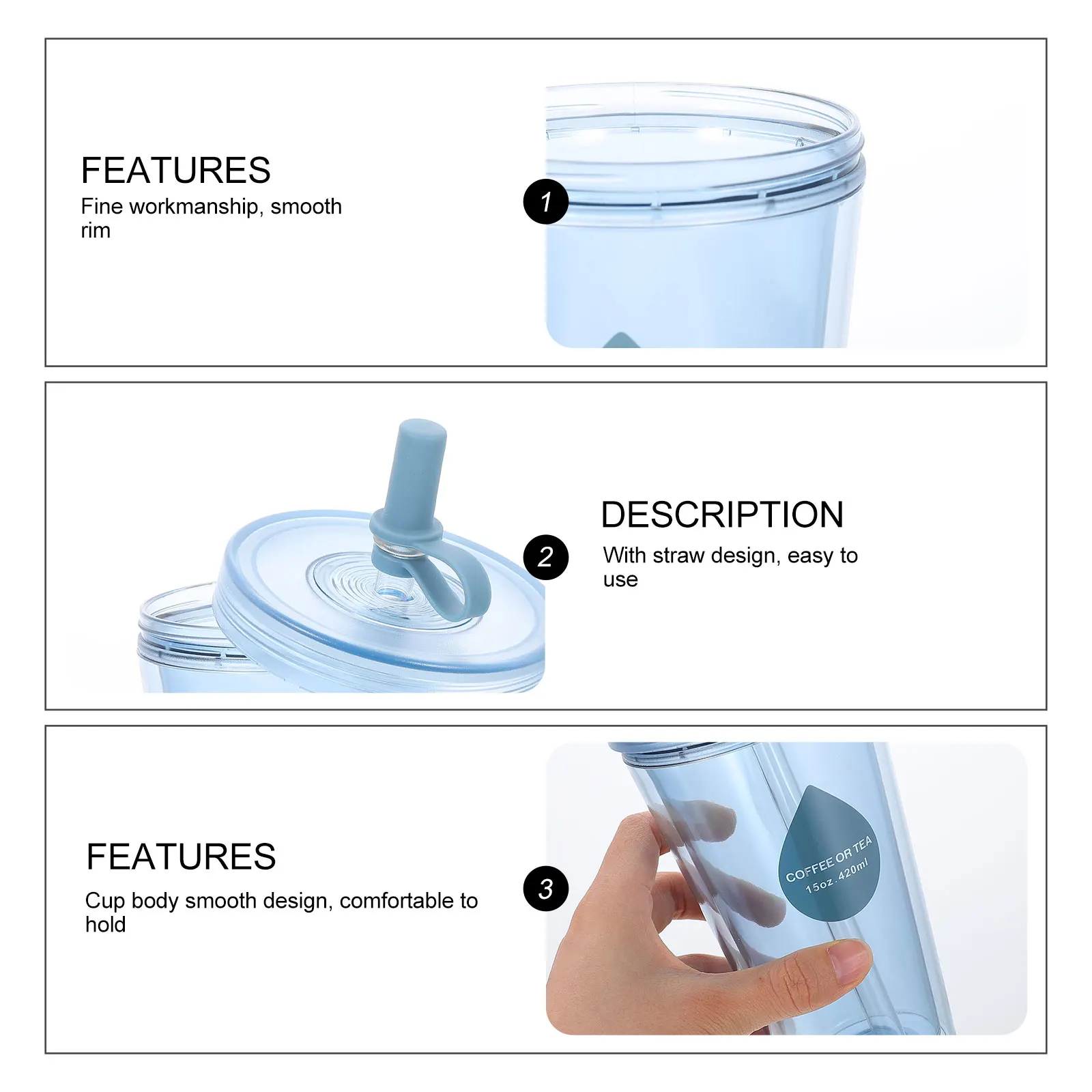 

Premium Anti-Shatter Straw Cup Reusable Plastic Tea Portable Coffee Juice Cup Smooth Easy Clean Glass Kitchen