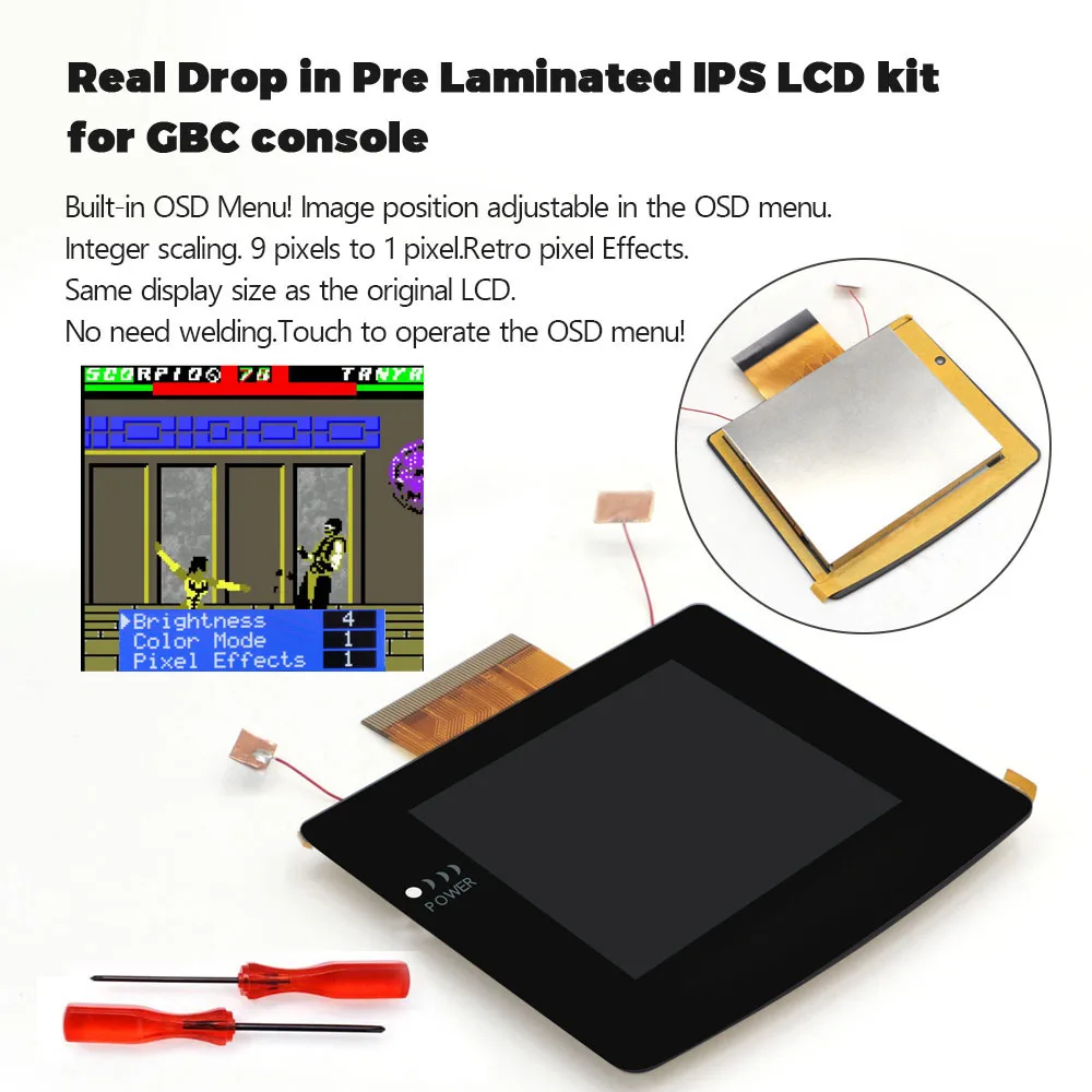 HISPEEDIDO Laminowany ekran IPS 2.45 cala do GBC, All-in-one HD z podświetleniem, łatwa instalacja, ekran z efektem pikseli OSD do Gameboy Color GBC — zdjęcie produktu 3