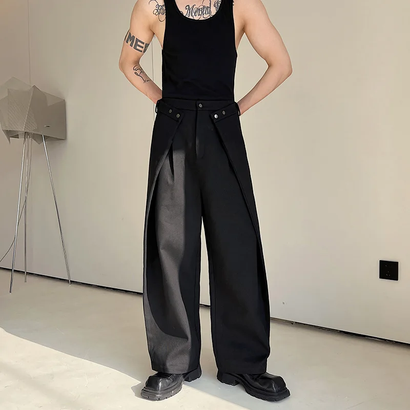 Men Fold Waist Loose Casual Streetwear Fashion Show Wide Leg Harem Denim Jeans Pants Male Net Celebrity Harem Jeans Trousers Man