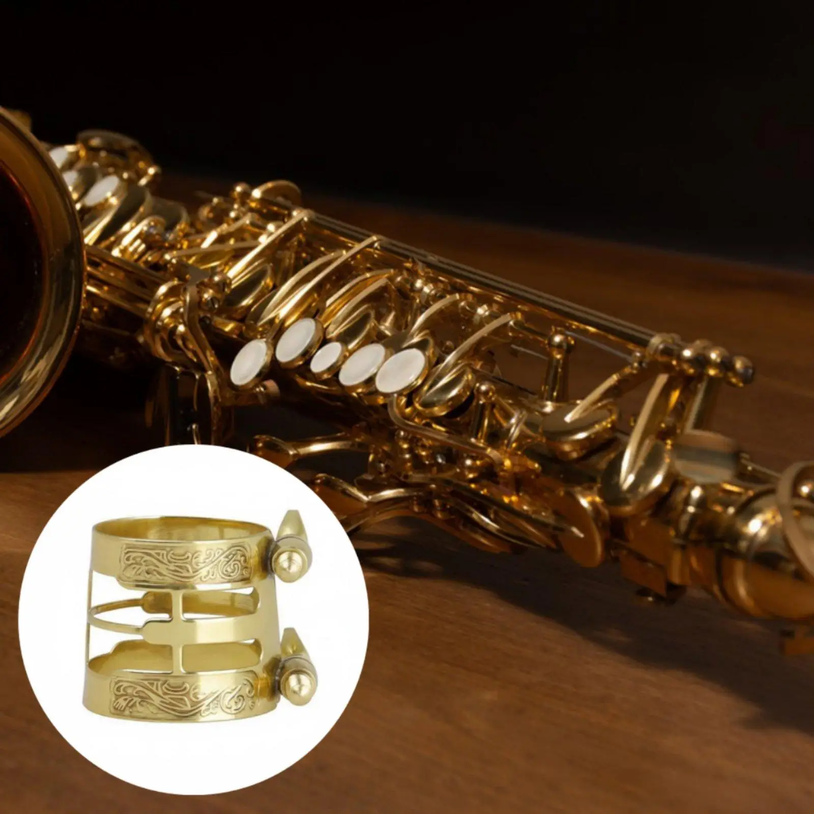 Brass Engraved Alto Saxophone Clamp Professional Ligature Mouthpiece Holder Music Instrument Parts for Practice and Play