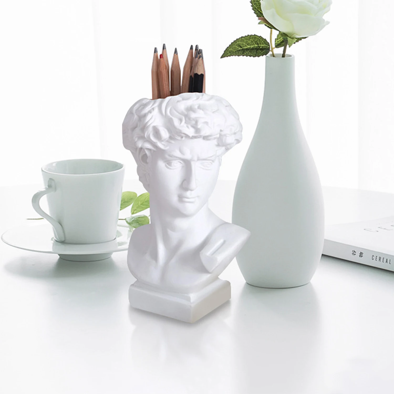 David Pen Holder Office Student Desk Pen Stand  Desktop Organizer Makeup Brush Storage Bucket Home Decoration Vase Ornaments