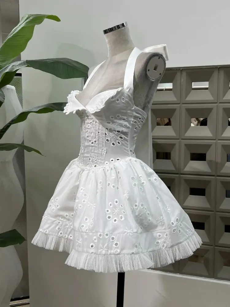New Design Halter White Mini Dress Elegant High Quality Embroidery Party Evening Birthday Outfit Luxury Linen Cocktail Dresses