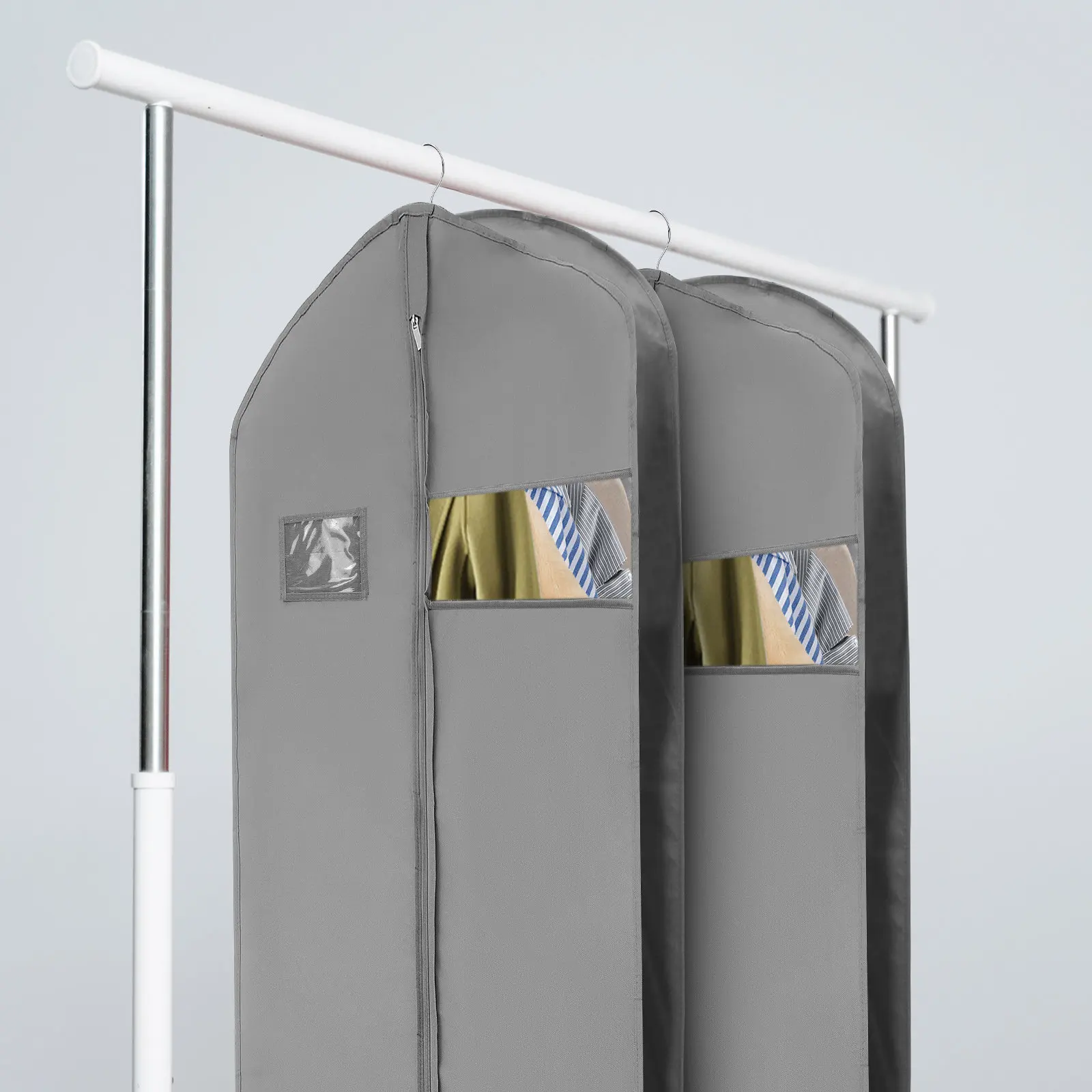 

2Pcs Clothing Garment Bags for Hanging Clothes Large Size Suit Bag Dance Costume Dress Storage Bag Transparent Window Travel